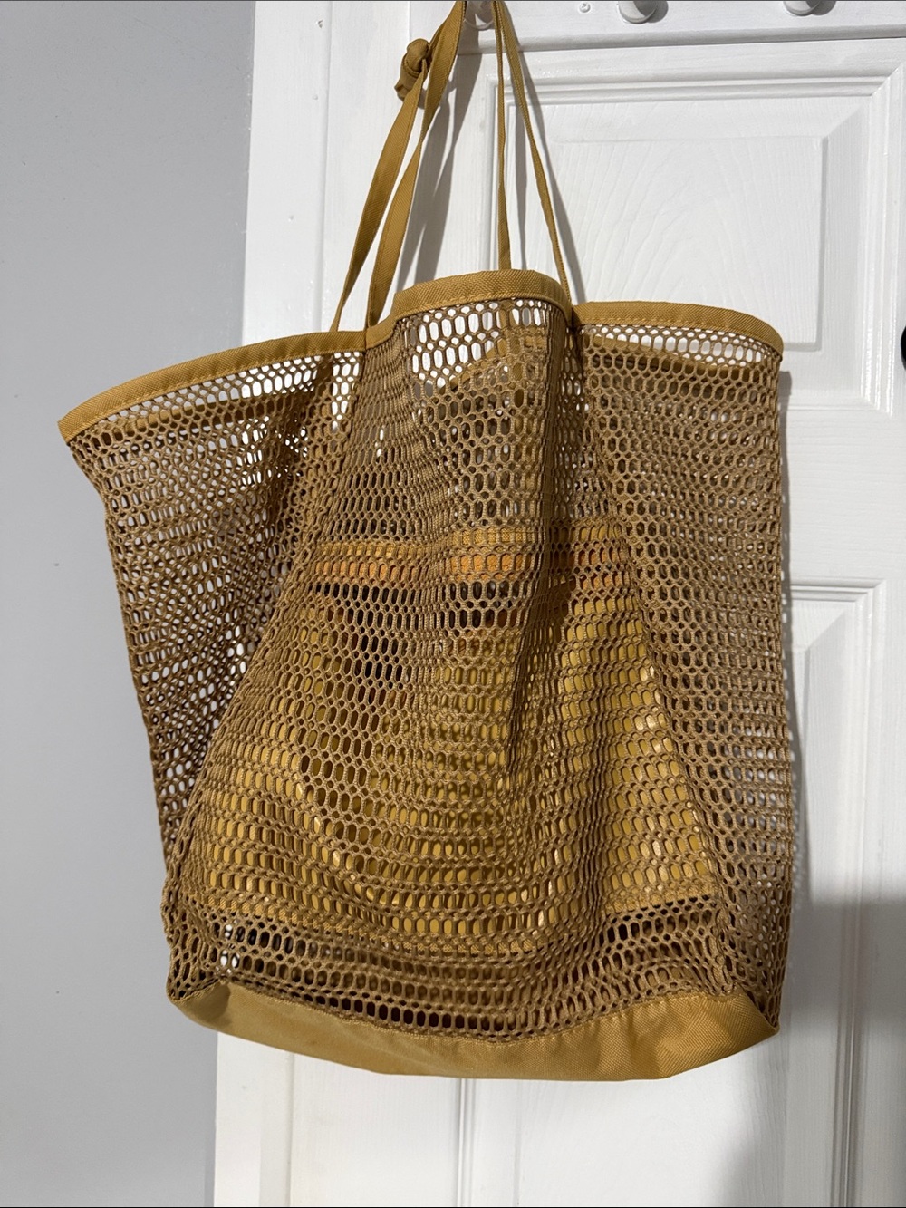 Mesh Tote Bag in Mustard Yellow